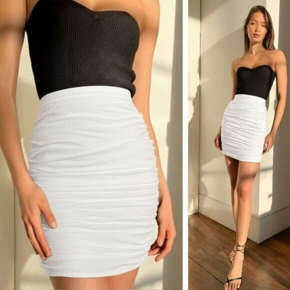 NWT BABATON Aritzia Presto High Rise Ruched Mini Skirt Sz 0 White - Picture 1 of 6